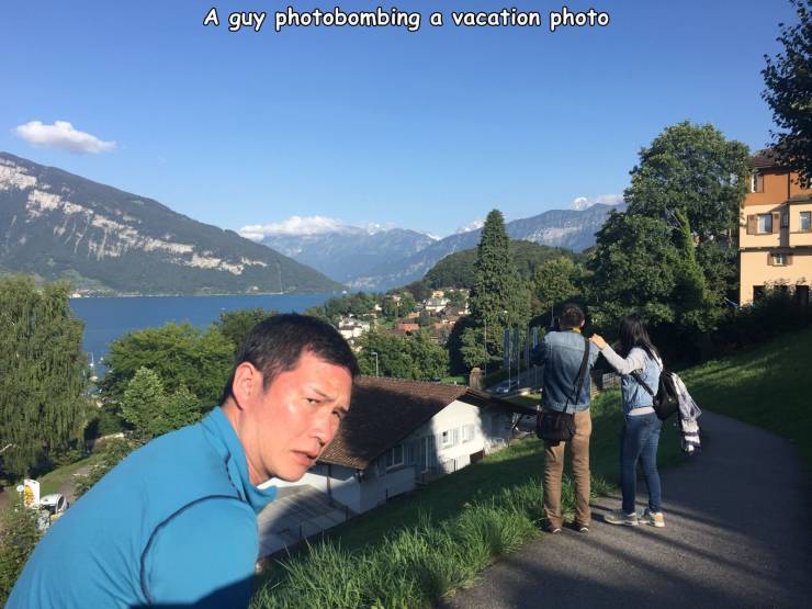 schloss spiez - A guy photobombing a vacation photo