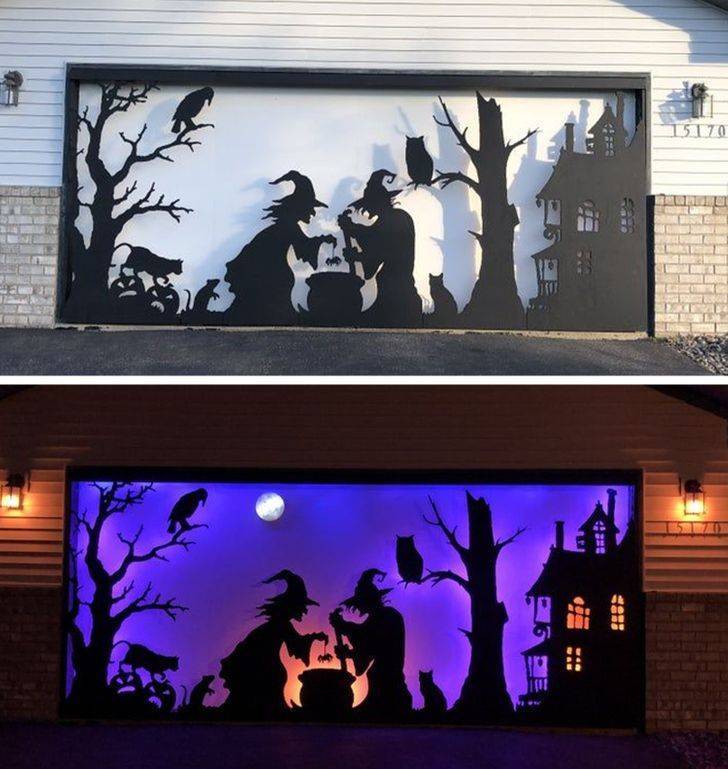 halloween garage door silhouette