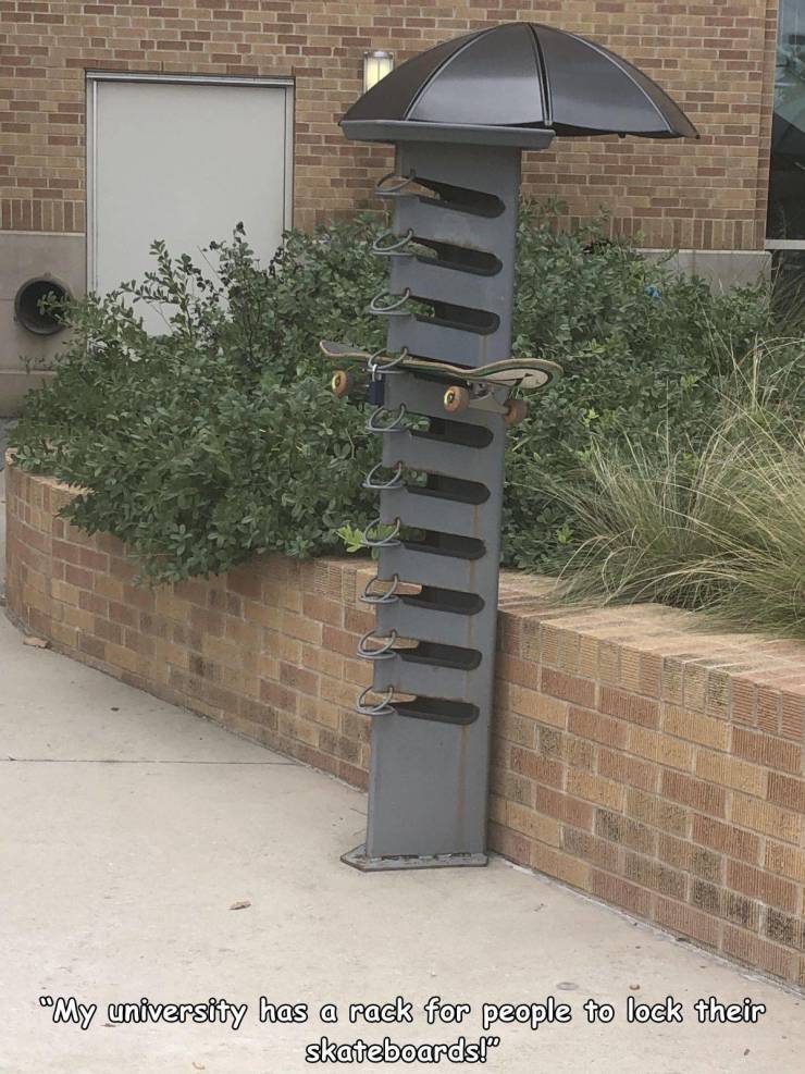 iron - "My university has a rack for people to lock their skateboards!