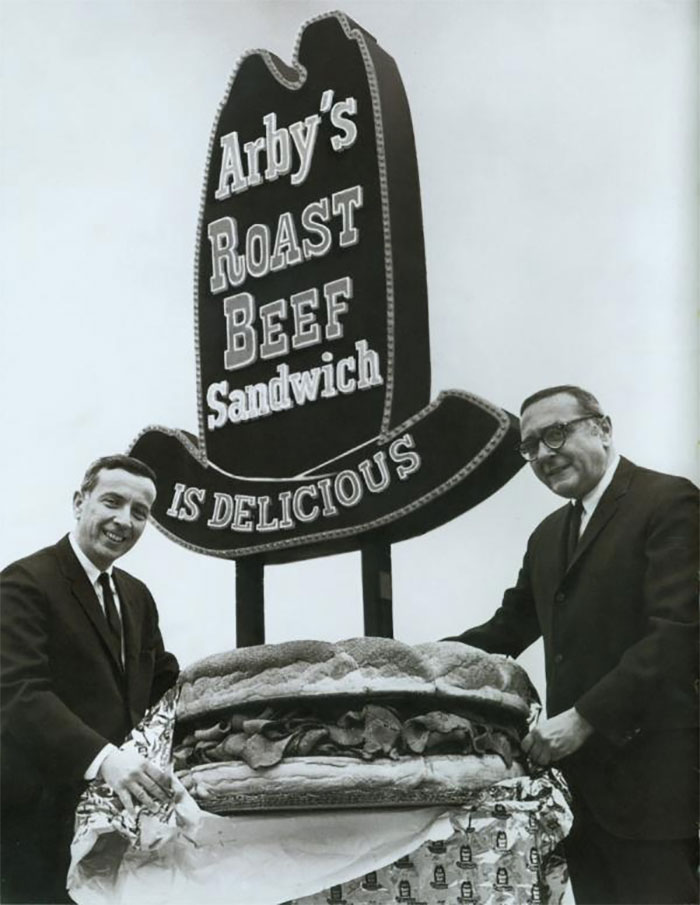 Arby's, 1964 The name is a play on the letters 'R' and 'B.' And despite some claims that it’s an ode to their classic sandwich, it doesn’t stand for “roast beef.” Rather, RB stands for Raffel Brothers, a nod to founders Leroy and Forrest Raffel, who opened the first Arby’s in Boardman, Ohio, on July 23, 1964. Arby’s was the first fast-food chain to ban smoking in all its restaurants.