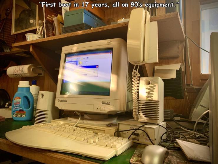 desktop computer - "First boot in 17 years, all on 90's equipment. Ok