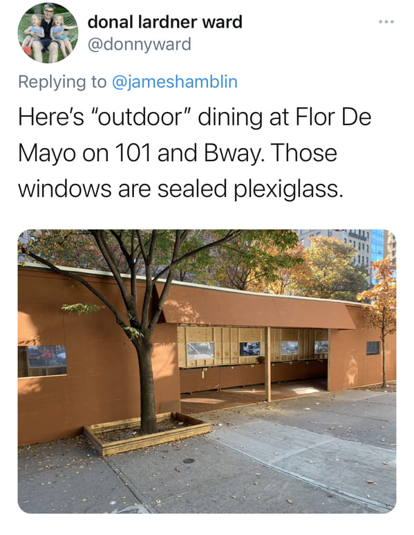 architecture - donal lardner ward Here's "outdoor" dining at Flor De Mayo on 101 and Bway. Those windows are sealed plexiglass. Aft