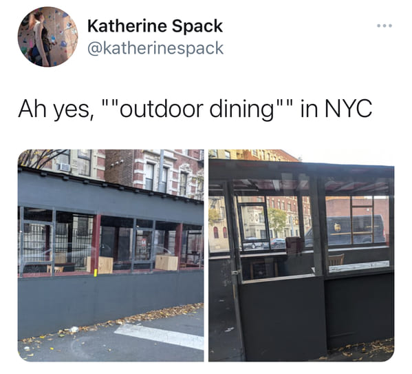 pasta bowl - Katherine Spack Ah yes, ""outdoor dining"" in Nyc