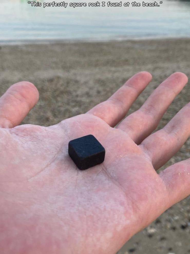 funny photos - hand - "This perfectly square rock I found at the beach."