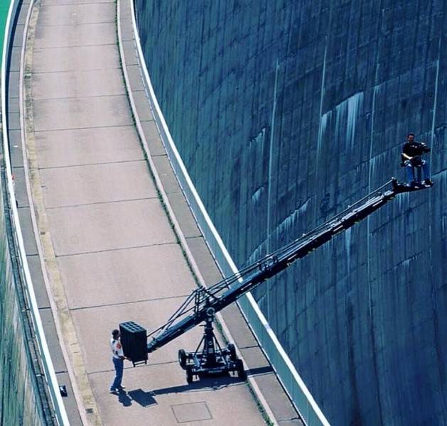 camera crane over dam
