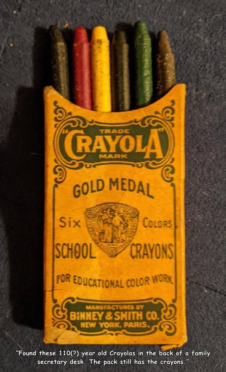 For Educational Color Work Trade Rayola Mark Gold Medal Six Colors School Crayons Manufactured By Binney & Smith Co. New York, Paris. "Found these 110? year old Crayolas in the back of a family secretary desk. The pack still has the crayons.