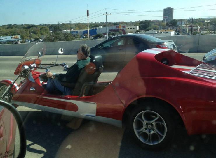 funny random photos - funny looking red racecar on the highway