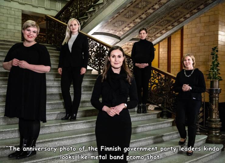 funny random photos - the anniversary photo of the finnish government party leaders kind looks like a metal band promo