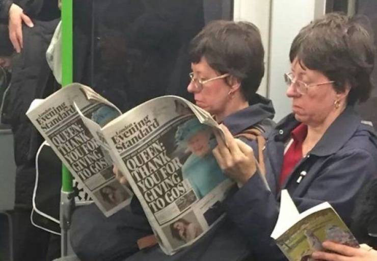 funny random photos - glitch in the matrix - two accidental twins sitting next to each other on the bus