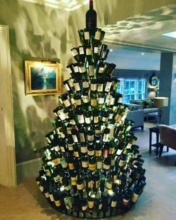 funny random photos - badass christmas tree made from alcohol bottles