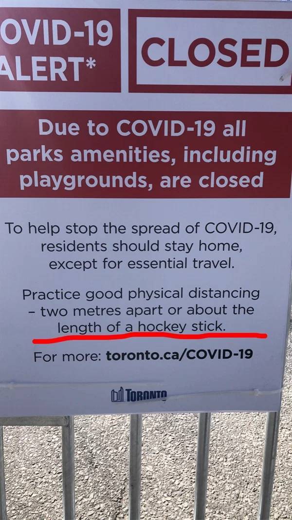 sign - Ovid19 Alert Closed Due to Covid19 all parks amenities, including playgrounds, are closed To help stop the spread of Covid19, residents should stay home, except for essential travel. Practice good physical distancing two metres apart or about the l