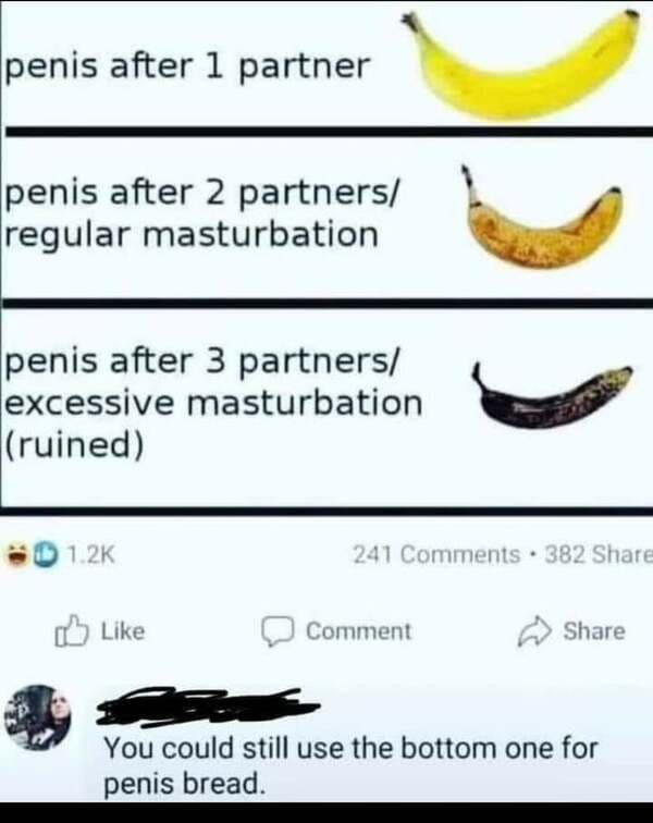 know boy is virgin or not - penis after 1 partner penis after 2 partners regular masturbation penis after 3 partners excessive masturbation ruined 241 382 Comment You could still use the bottom one for penis bread.