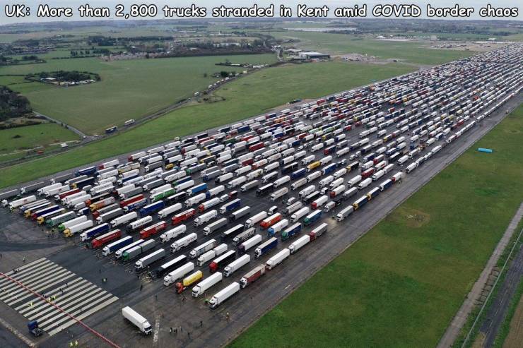 aerial photography - Uk More than 2,800 trucks stranded in Kent amid Covid border chaos