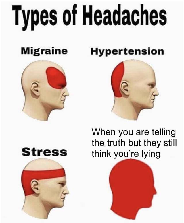 b emoji memes - Types of Headaches Migraine Hypertension When you are telling the truth but they still think you're lying Stress