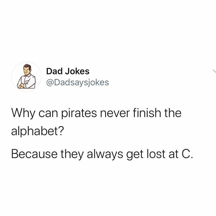 good dad joke - Dad Jokes Why can pirates never finish the alphabet? Because they always get lost at C.