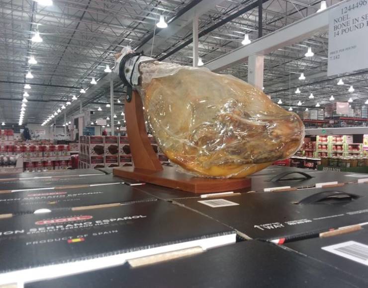 Took this picture of a Spanish ham and it looks like it’s a massive ham standing in an airplane hangar