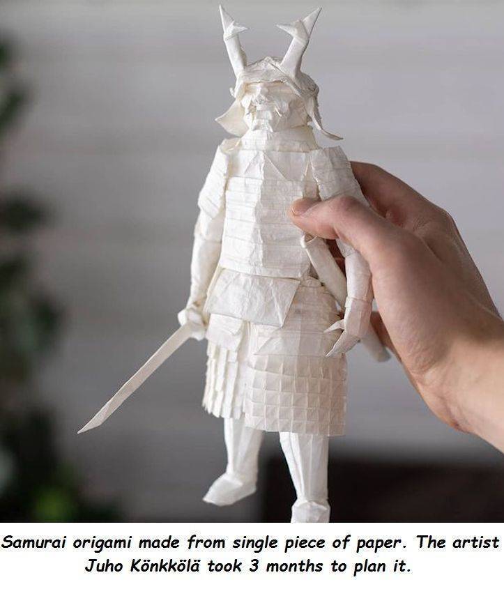 Samurai origami made from single piece of paper. The artist Juho Knkkl took 3 months to plan it.