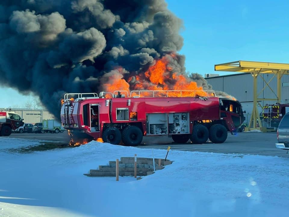 cool pics -- firetruck is on fire at a gas station