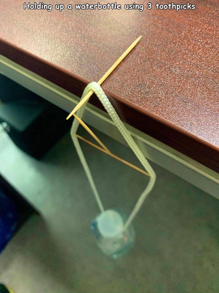 angle - Holding up a waterbottle using 3 toothpicks