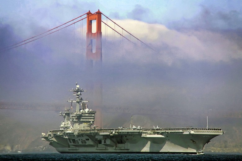 aircraft carrier in fog