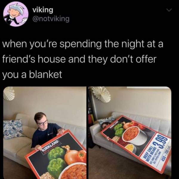 costco food court sign blanket - viking when you're spending the night at a friend's house and they don't offer you a blanket 3.99 Kirkland Beef Chili With Beans 450 700