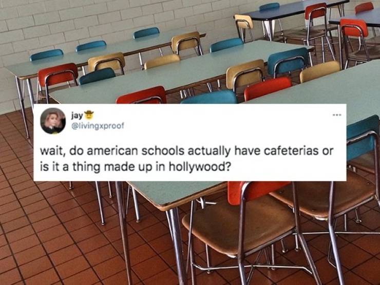 old cafeteria school - jay wait, do american schools actually have cafeterias or is it a thing made up in hollywood?