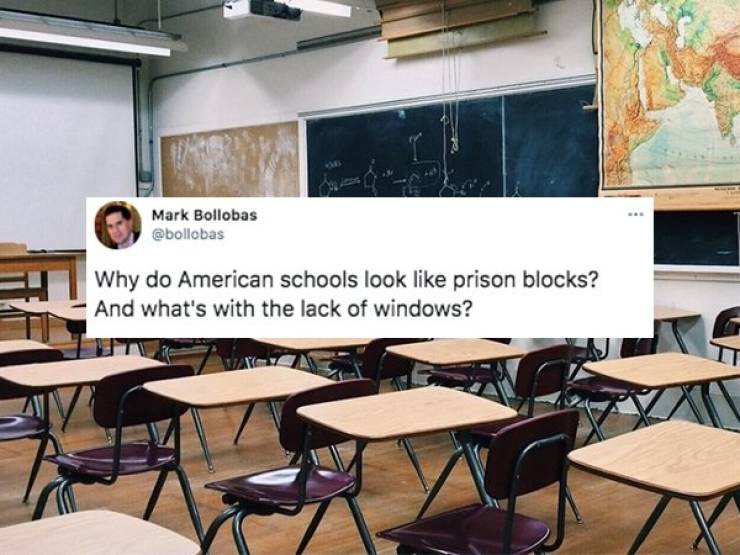 Mark Bollobas Why do American schools look prison blocks? And what's with the lack of windows?