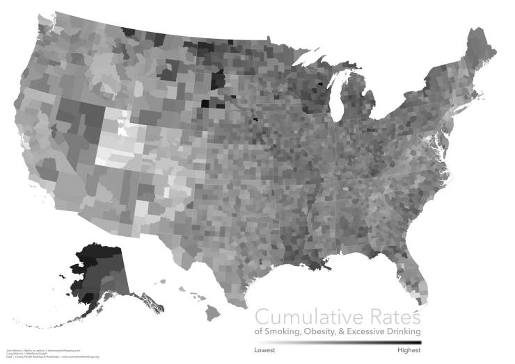 usa silhouette - Cumulative Rates of Smoking, Obesity, & Excessive Drinking Lowest Highest