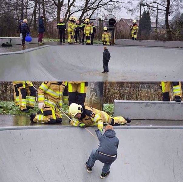 awesome pics - man stuck in skate bowl