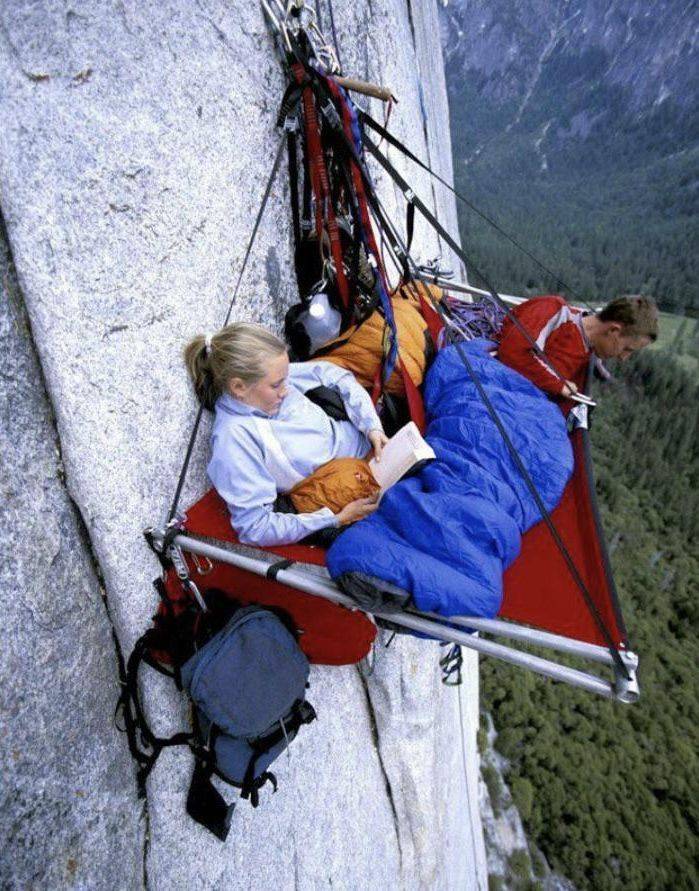 sleeping on the side of a mountain