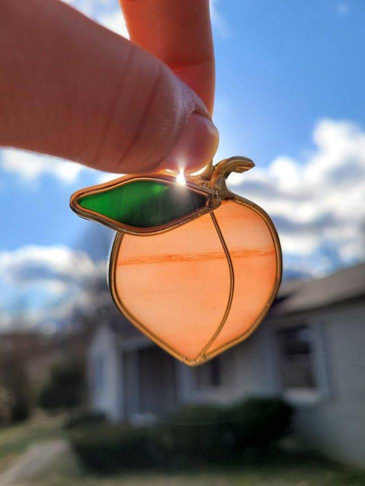 “Little stained glass peach I got for $1 at an estate sale.”