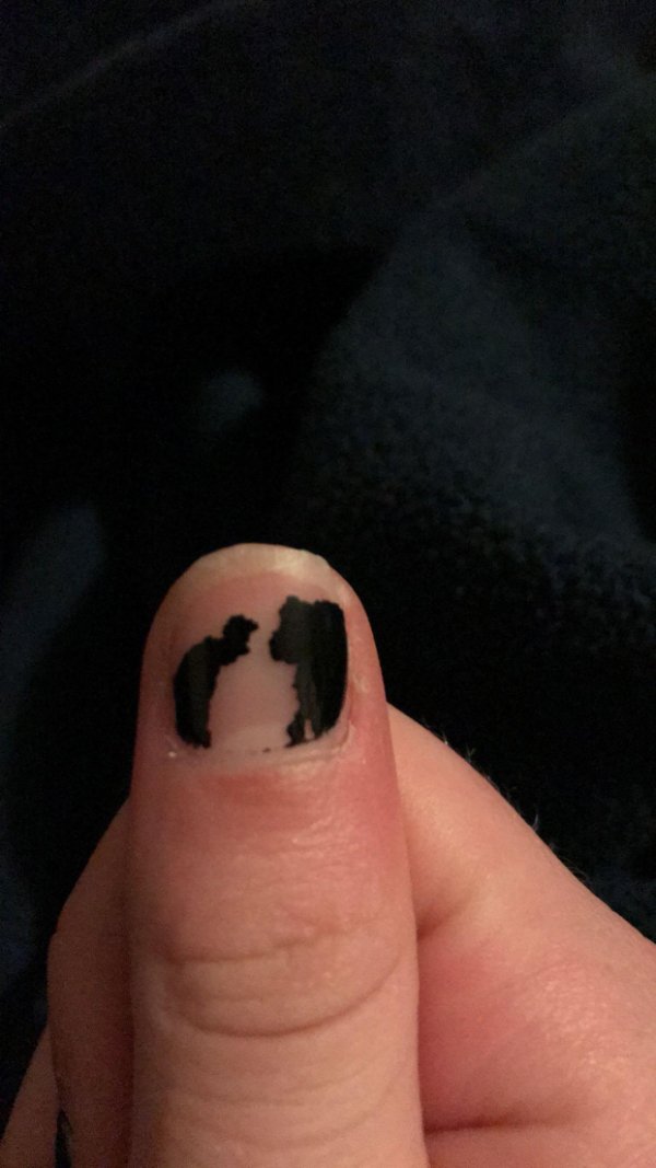 My nail polish chipped and turned into what looks like a hunched over man and a gorilla.