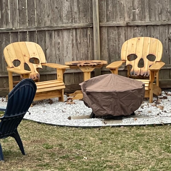 My neighbor made these skull chairs and a matching table.”