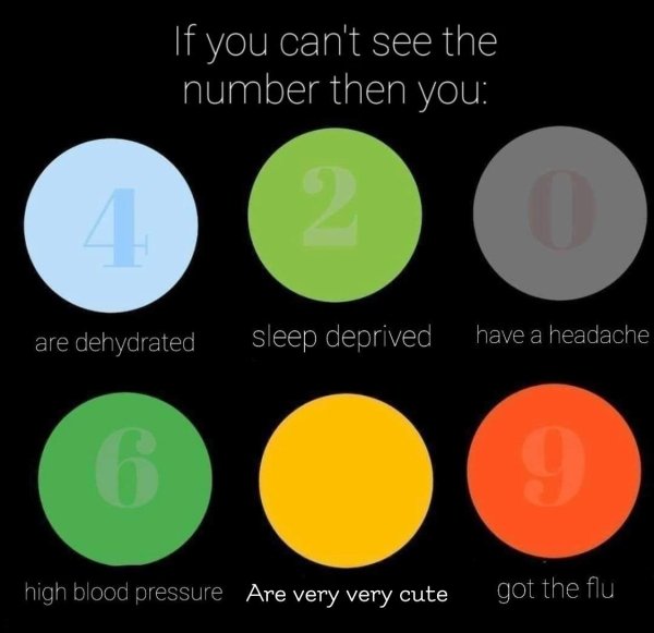 if you can t see the number then you - If you can't see the number then you 2 are dehydrated sleep deprived have a headache 6. 9 high blood pressure Are very very cute got the flu