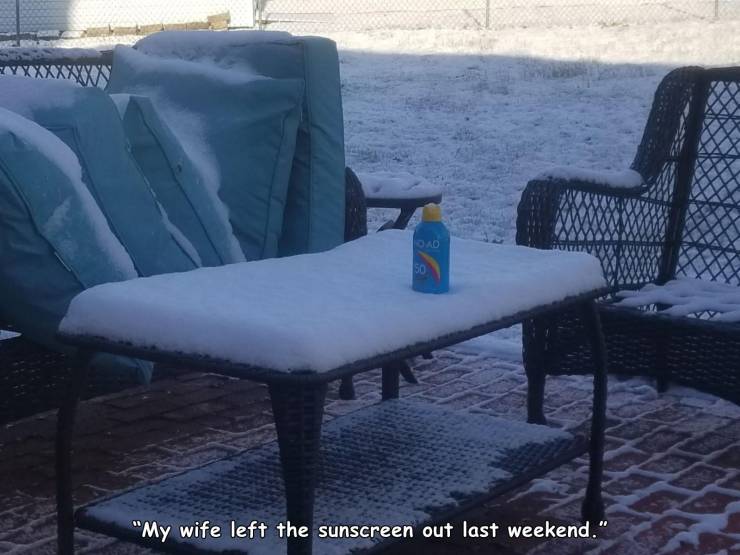 random pics and funny memes - snow - 50 "My wife left the sunscreen out last weekend."