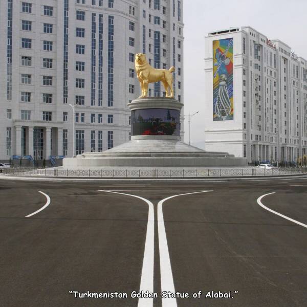 random pics and funny memes - turkmenistan dog monument - Sal "Turkmenistan Golden Statue of Alabai."