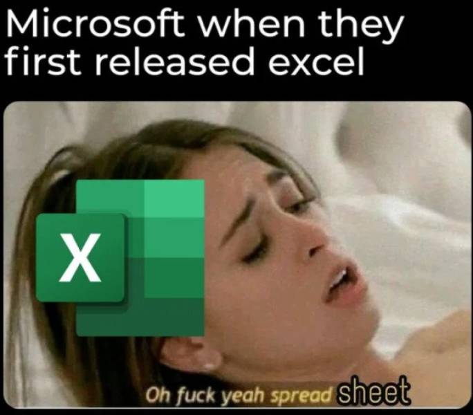 talking to your mom meme - Microsoft when they first released excel X Oh fuck yeah spread sheet