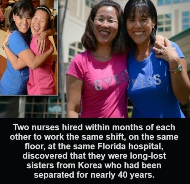 community - Cess Two nurses hired within months of each other to work the same shift, on the same floor, at the same Florida hospital, discovered that they were longlost sisters from Korea who had been separated for nearly 40 years.