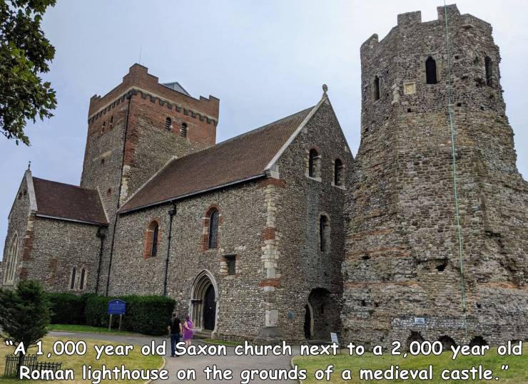 kent downs - tran 'A 1,000 year old Saxon church next to a 2,000 year old Roman lighthouse on the grounds of a medieval castle."