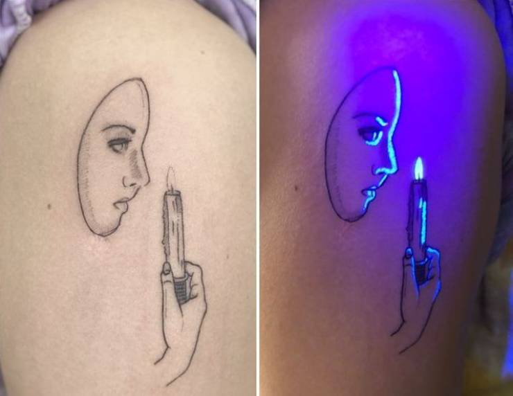 cool pics and random photos - a glow in the dark tattoo with a candle