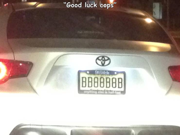vehicle registration plate - "Good luck cops" D