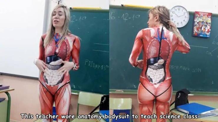 awesome random pics and photos - teacher in full body suit - 161210 Frivaya Desember 2011 This teacher wore anatomy bodysuit to teach science class