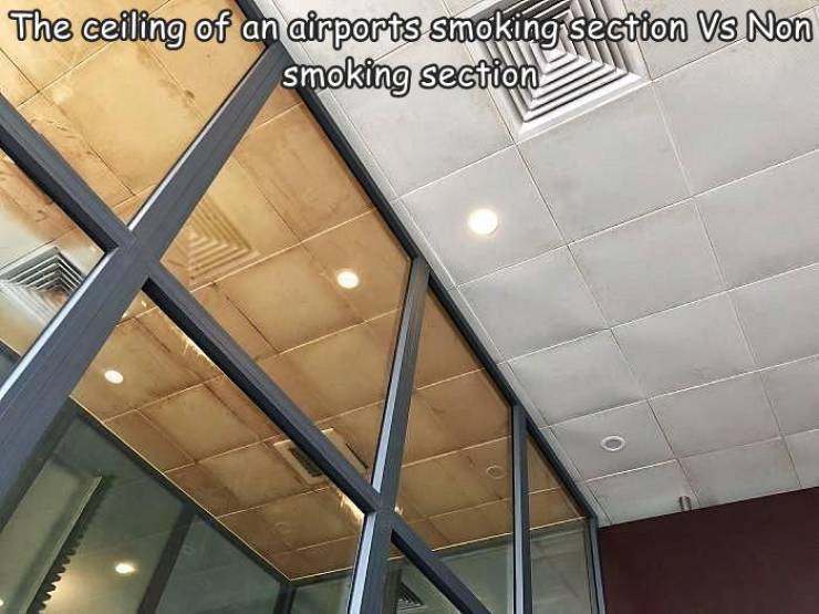 smoking room vs non smoking room - The ceiling of an airports smoking section Vs Non smoking section
