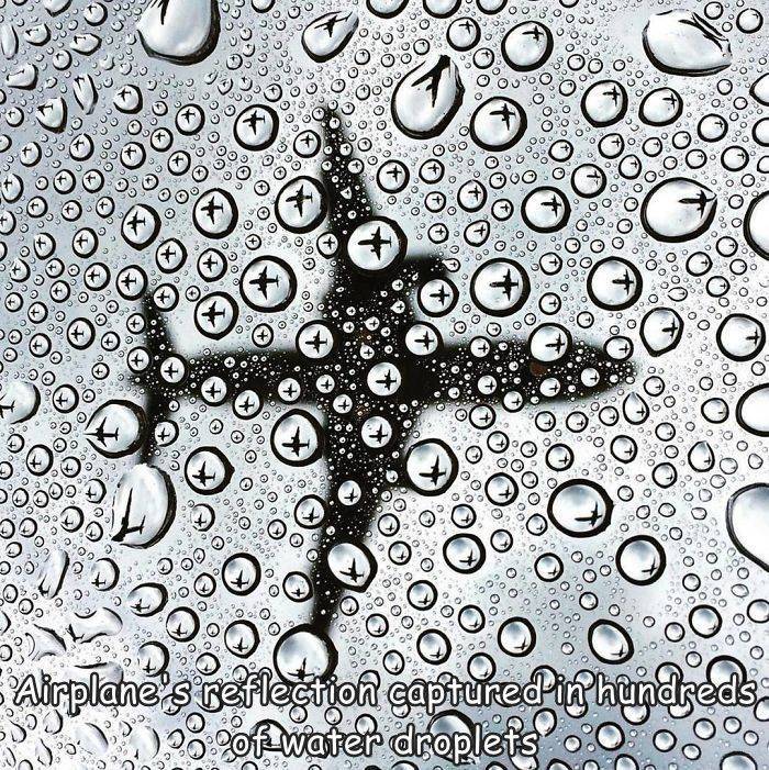 funny cool and random pics - plane in raindrops - 2 100. 0 Airplane's reflection capture Pin hundreds of water droplets Po