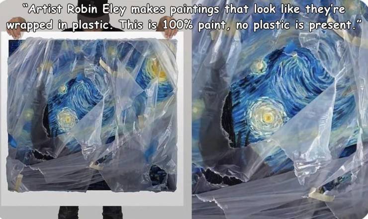 robin eley - "Artist Robin Eley makes paintings that look they're wrapped in plastic. This is 100% paint, no plastic is present."