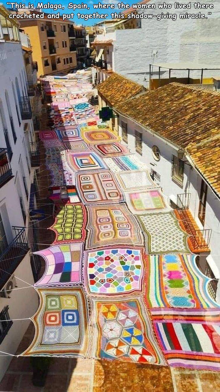 funny pics - alhaurin de la torre in spain seven women textile artists plus their crochet teacher eva pacheco have spent months weaving new sunshades for the town centre -