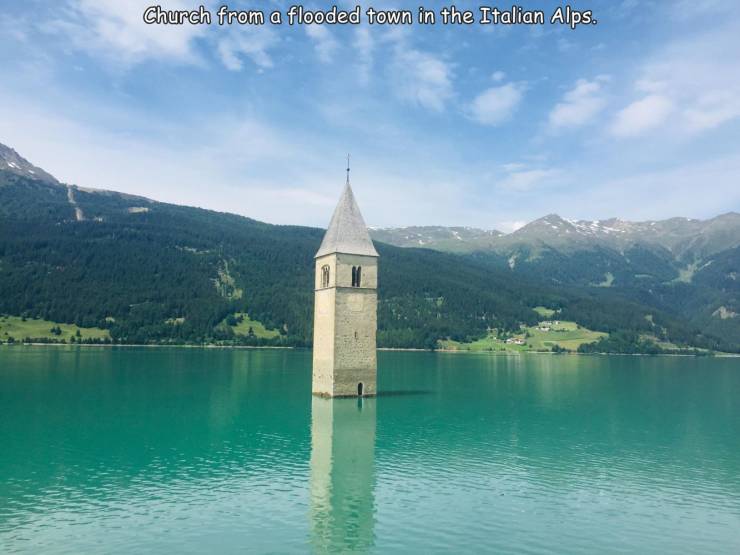 kirchturm von altgraun - Church from a flooded town in the Italian Alps.