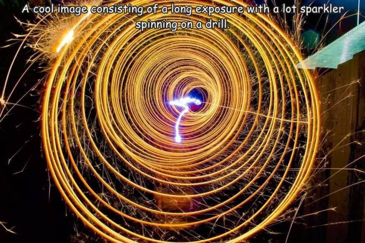 funny pics  -  light - A cool image consisting of a long exposure with a lot sparkler spinning on a drill