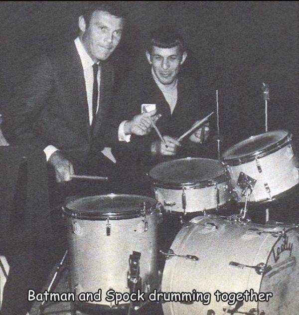 funny pics and random photos - leonard nimoy adam west - Batman and Spock drumming together