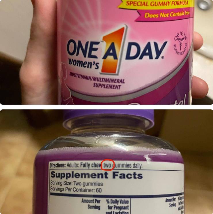 awesome random pics - one a day - Special Gummy Formula Does Not Contain Iron Obc One A Day. . women's MultivitaminMultimineral Supplement Directions Adults Fully chew two gummies daily. Supplement Facts Serving Size Two gummies Servings Per Container 60 